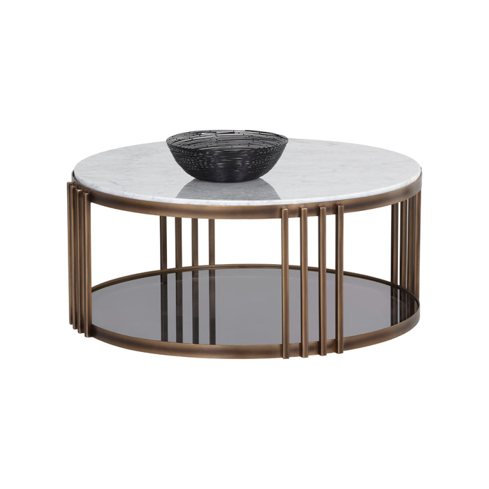 Sunpan Naxos Round White Marble Coffee Table