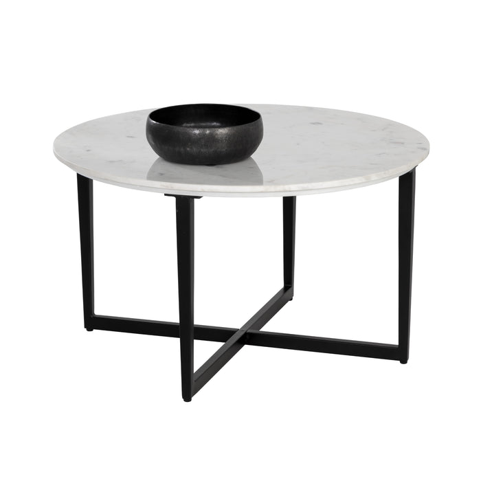 Sunpan Nayeli Round White Marble Top Coffee Table 