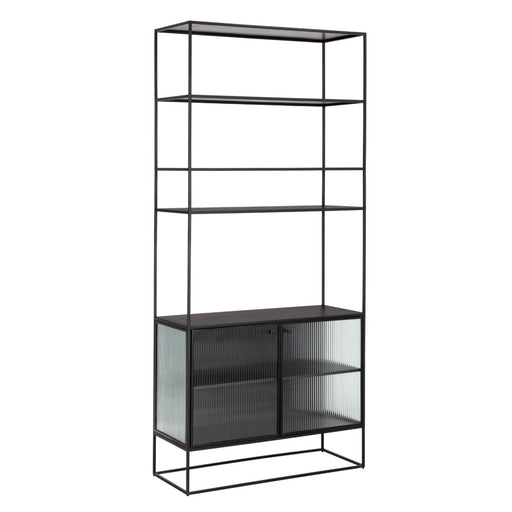 The Sunpan Parsons Black Iron Fluted Glass Bookcase 