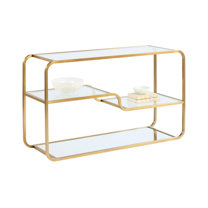 Sunpan Silvia Clear Tempered Glass Shelves Console Table 