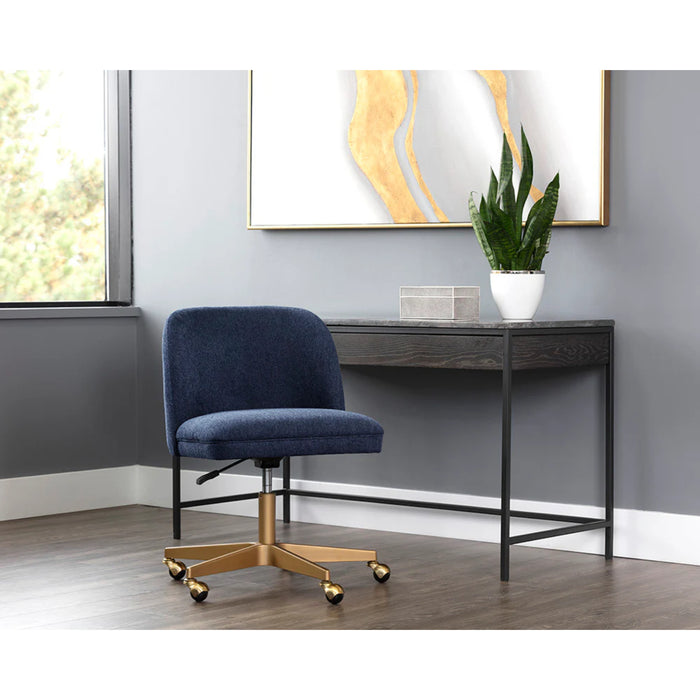 Sunpan Modern Black Marble Stamos Desk and Chair Office Set