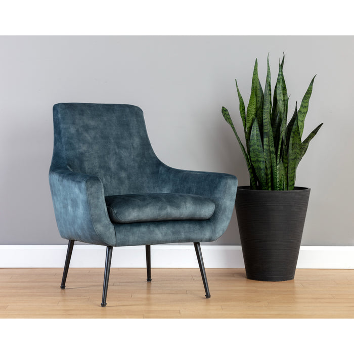 Sunpan Aletta Blue Fabric Mid Century Modern Lounge Chair