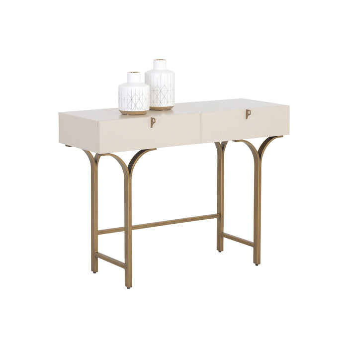 Sunpan Celine White Acacia Wood Top Drawer Console Table 