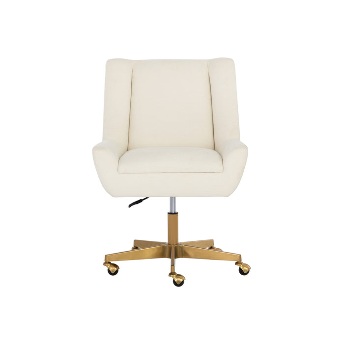 Sunpan Mirian White Fabric Adjustable Swivel Office Chair 