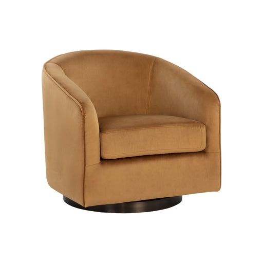 Sunpan Hazel Brown Fabric Modern Swivel Lounge Chair