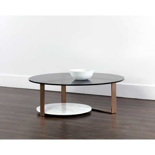 Sunpan Maldini Round Smoked Black Tempered Glass Coffee Table 