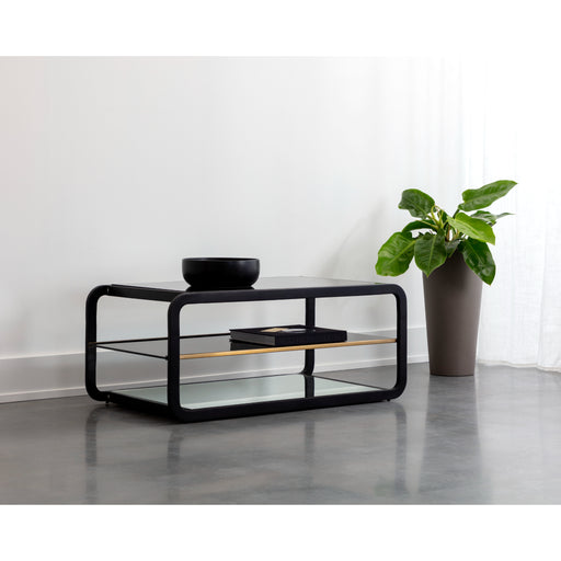 Sunpan Ambretta Handcrafted Rectangular Black Glass Top Coffee Table 