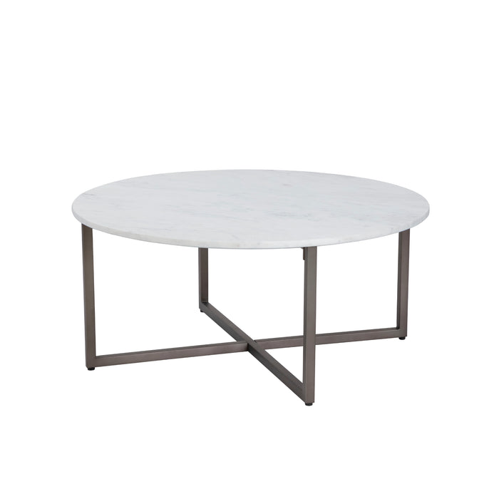 Sunpan Kiara White Marble Top Stone Modern Coffee Table