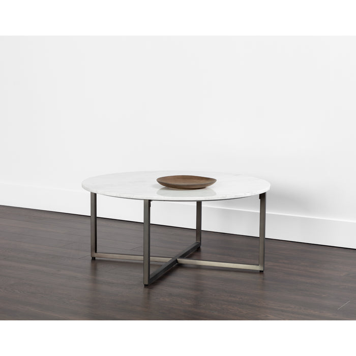 Sunpan Kiara White Marble Top Stone Modern Coffee Table