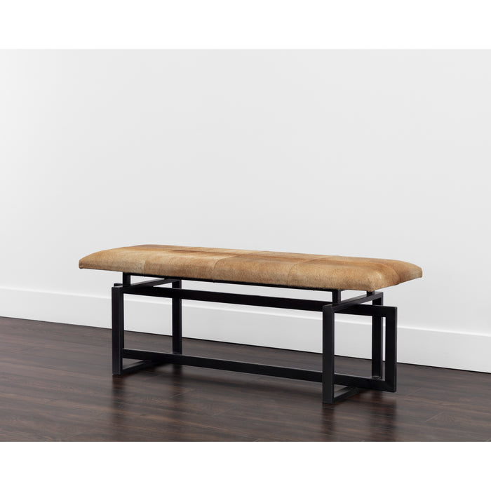 Sunpan Pilar Genuine Cowhide Seat Metal Base Bench