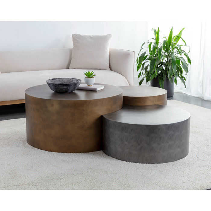 Sunpan Neo Handcrafted Round Antique Brass Coffee Tables 