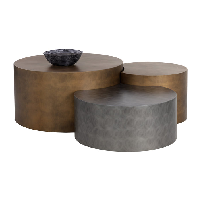 Sunpan Neo Handcrafted Round Antique Brass Coffee Tables 