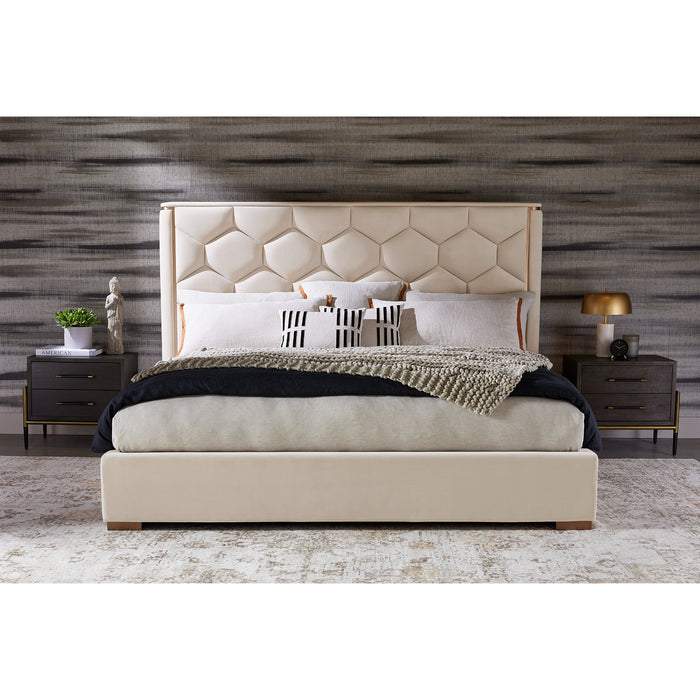 Sunpan Alisha Meg Taupe White Polyester Fabric King Bed 