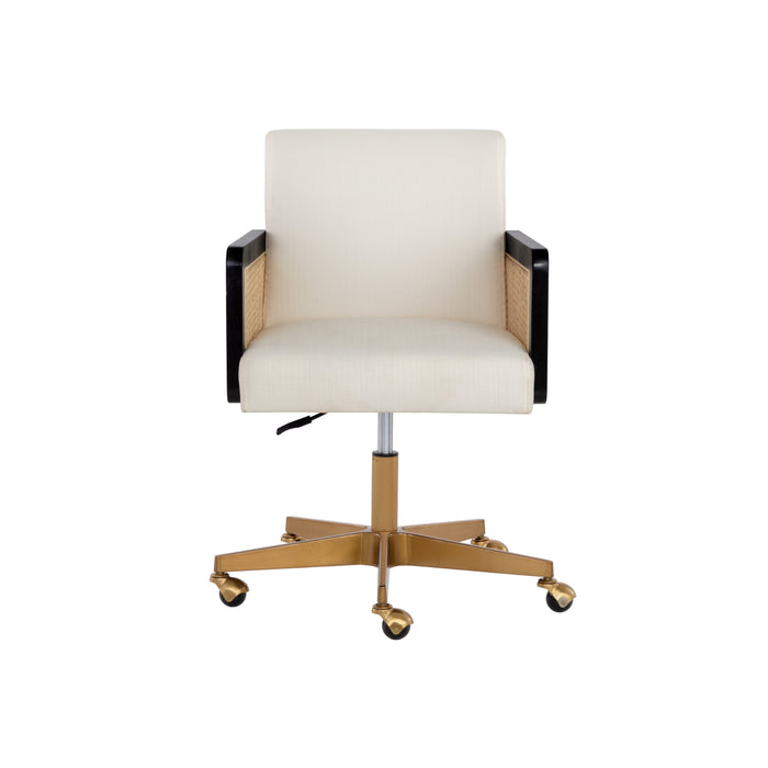 Sunpan Claudette White Fabric Rattan Arms Office Chair 