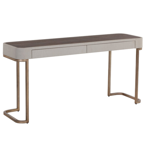 Sunpan Jamille Faux Leather Wood Top Drawer Console Table 