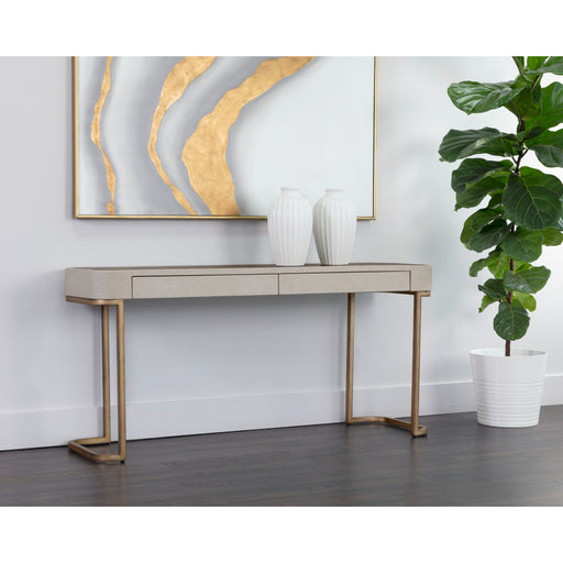 Sunpan Jamille Faux Leather Wood Top Drawer Console Table 