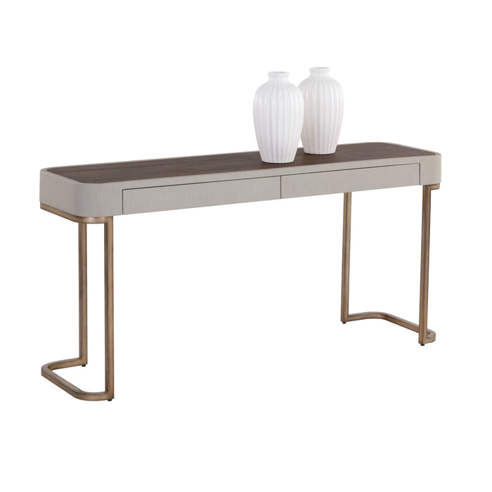 Sunpan Jamille Faux Leather Wood Top Drawer Console Table 