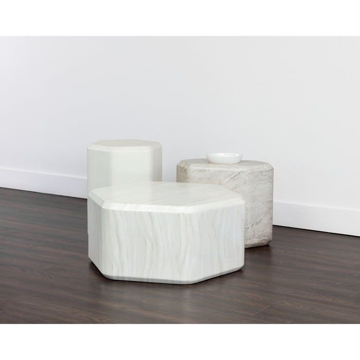 Sunpan Spezza Unique Shaped White Concrete High End Table 