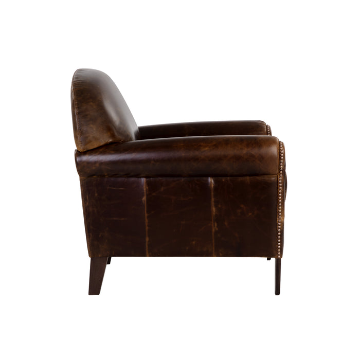 Sunpan Bastoni Brown Leather Mid Century Modern Lounge Chair 