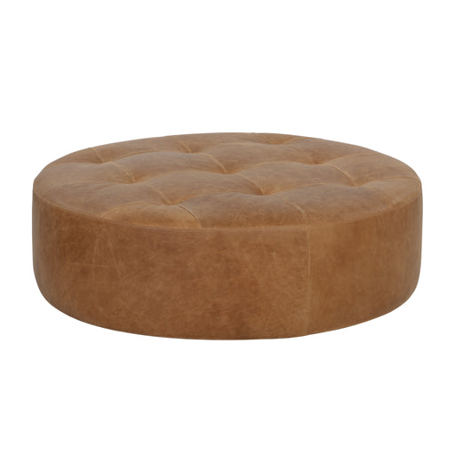 Sunpan Nilda Round Camel Brown Bovine Leather Ottoman 