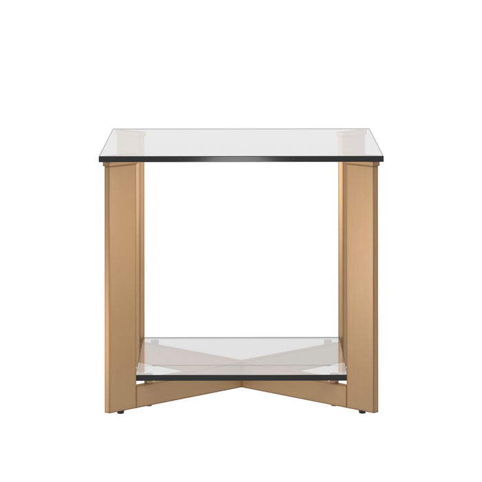 Sunpan Xavier Square  Clear Tempered Glass Top Side Table 