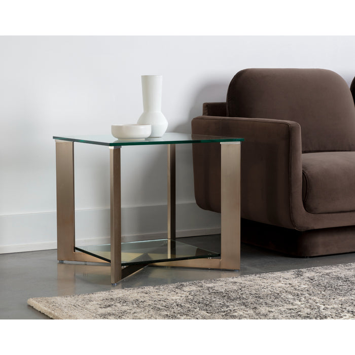 Sunpan Xavier Square  Clear Tempered Glass Top Side Table 