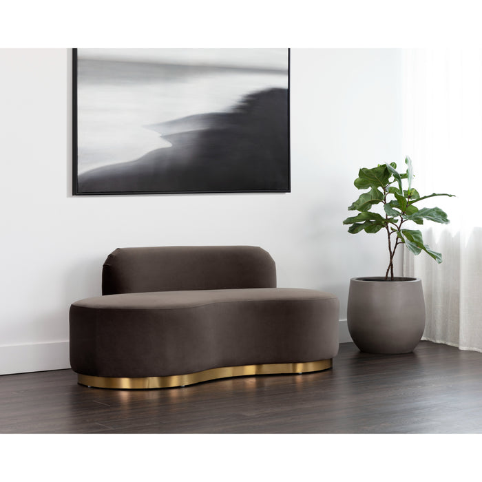 Sunpan Cassey Polyester Fabric Stainless Steel Gold Base Bench