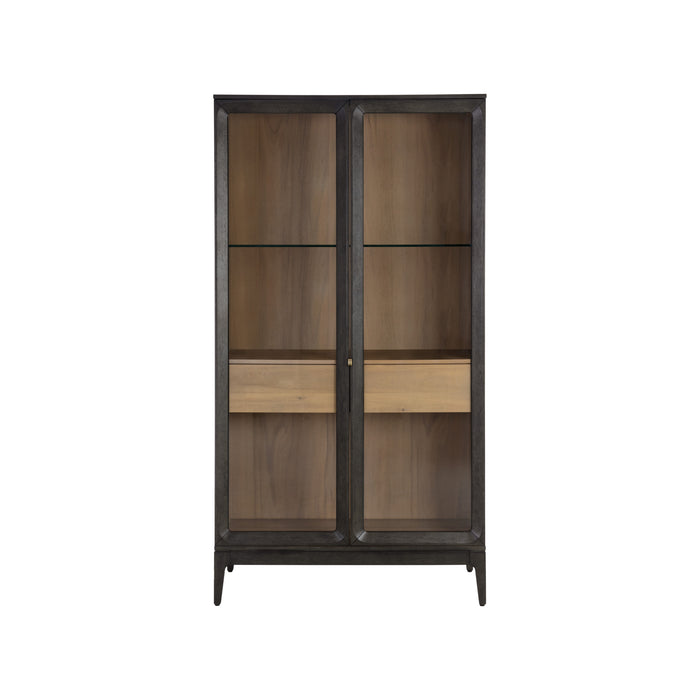 Sunpan Cecilia Tempered Glass Doors Acacia Veneer Display Cabinet 