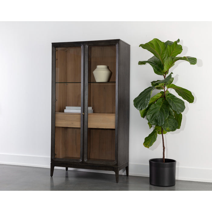 Sunpan Cecilia Tempered Glass Doors Acacia Veneer Display Cabinet 