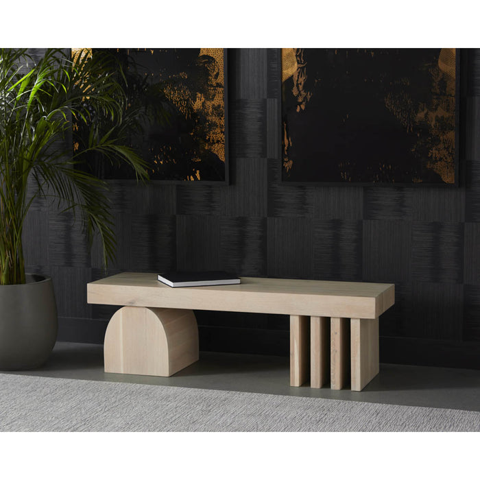 Sunpan Cadence Solid Oak Light Wash Wood Bench 