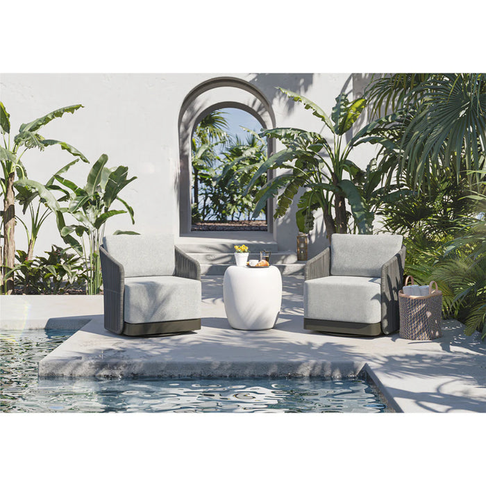 Sunpan Outdoor Allariz Swivel Armchair and Iolite End Table Patio Set