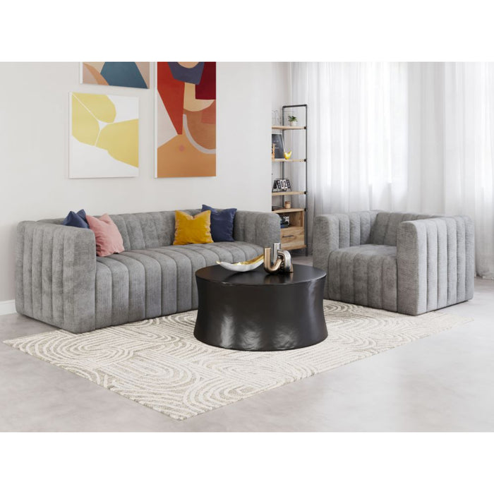 Zuo Modern Dakar Puerto Plaza Drum Coffee Table and Grey Sofa Set