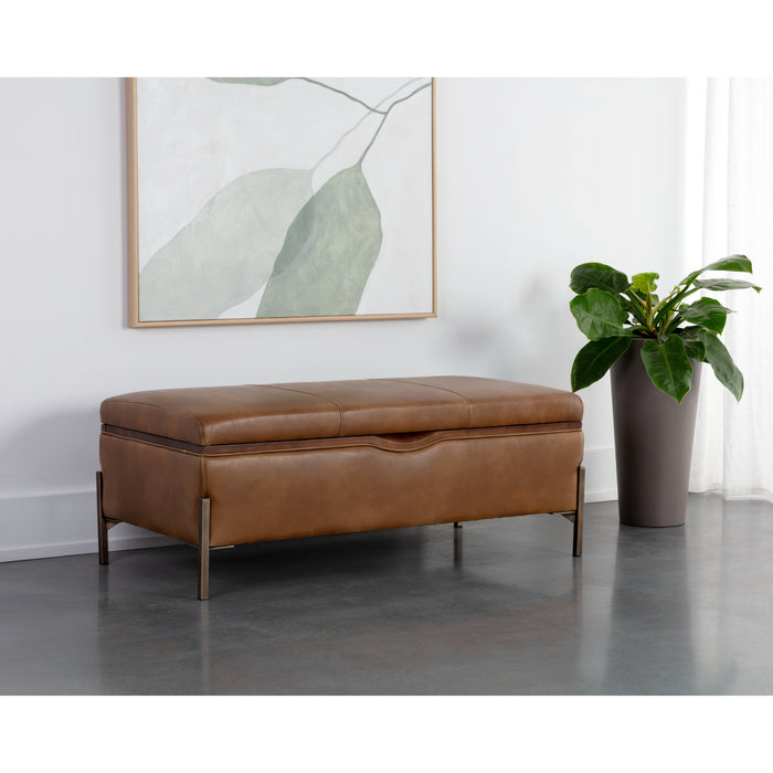 Sunpan Kael Tobacco Tan Faux Leather Storage Bench 