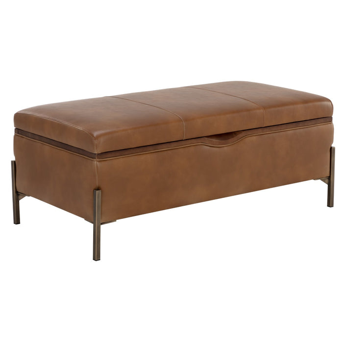 Sunpan Kael Tobacco Tan Faux Leather Storage Bench 