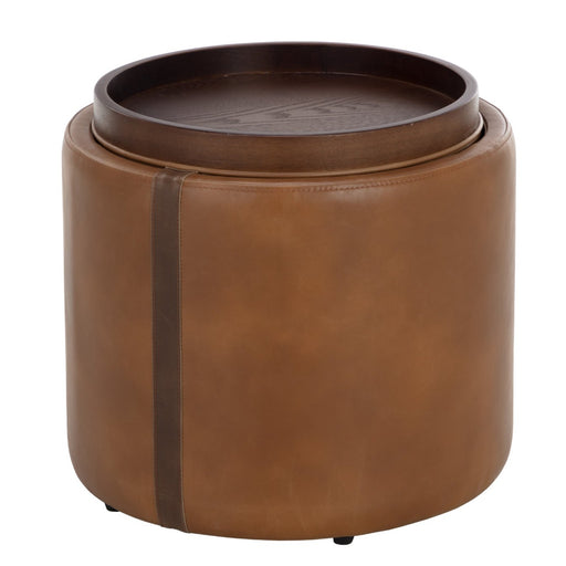 Sunpan Borelli Round Tobacco Tan Faux Leather Storage Ottoman 