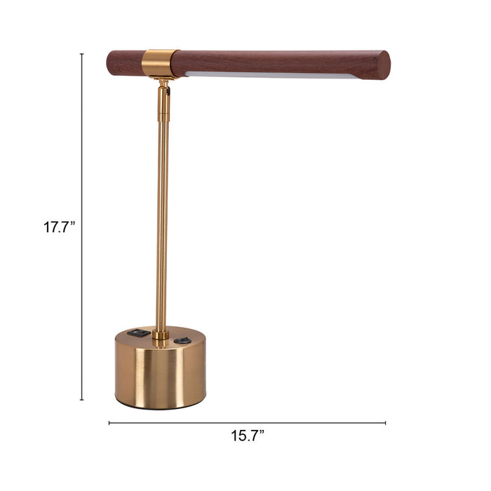 Zuo Kippy Modern Brown & Brass Faux Wood Steel Table Lamp