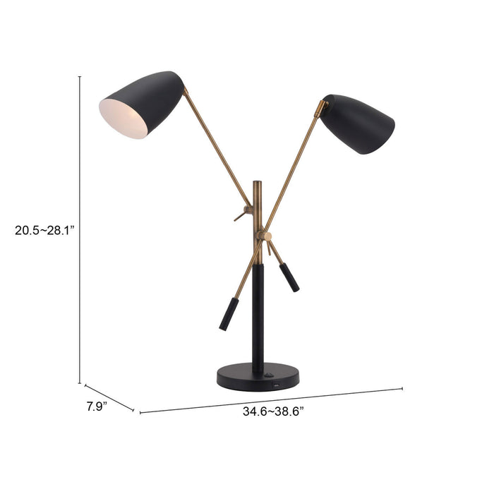 Zuo Tanner Black & Brass Adjustable Retro Modern Design Table Lamp