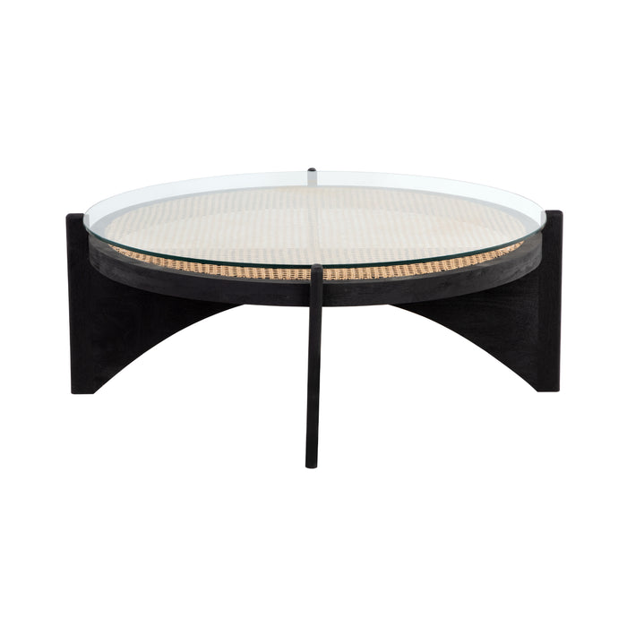 Sunpan Adora Round Glass Top Black Coffee Table