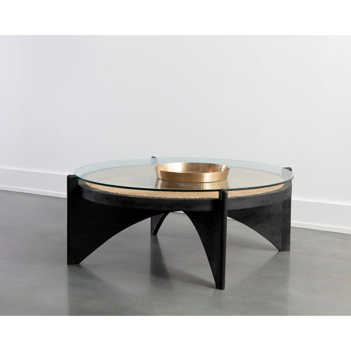 Sunpan Adora Round Glass Top Black Coffee Table