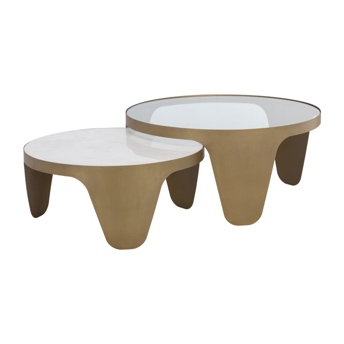 Sunpan Mysaria Round Glass and Marble Top Nesting Coffee Tables 