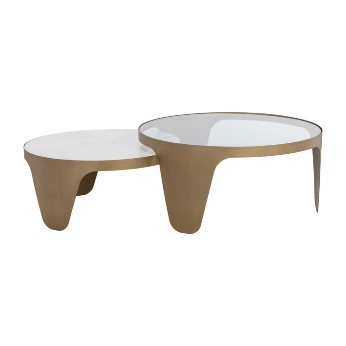 Sunpan Mysaria Round Glass and Marble Top Nesting Coffee Tables 