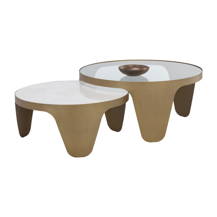 Sunpan Mysaria Round Glass and Marble Top Nesting Coffee Tables 