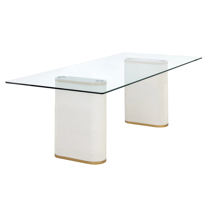 Sunpan Aemond White Glass and Concrete Dining Set, Table & Chairs