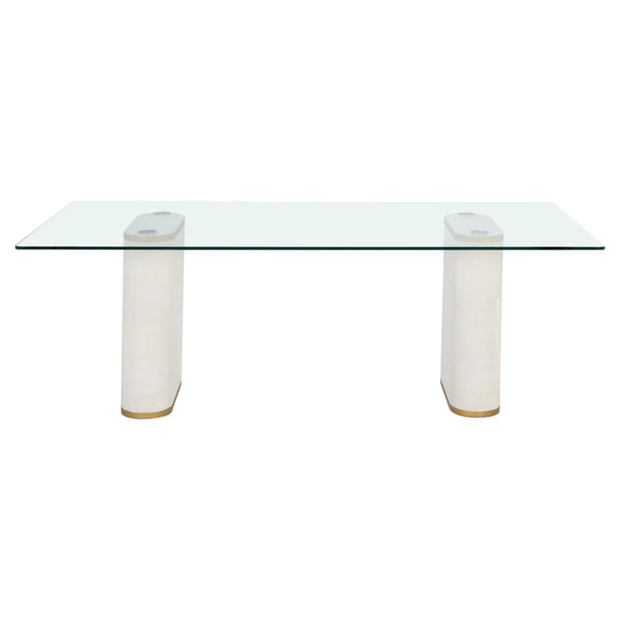 Sunpan Aemond White Glass and Concrete Dining Set, Table & Chairs