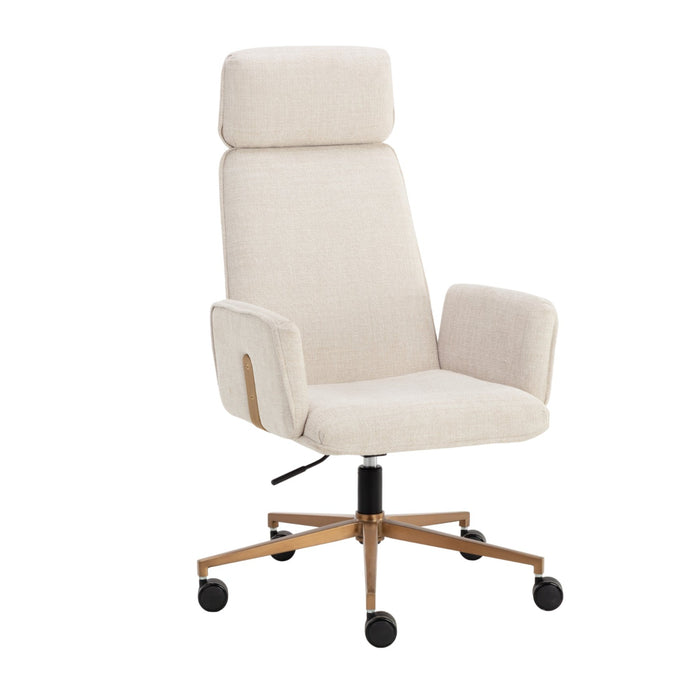 Sunpan Kalev White Fabric Adjustable Swivel Office Chair