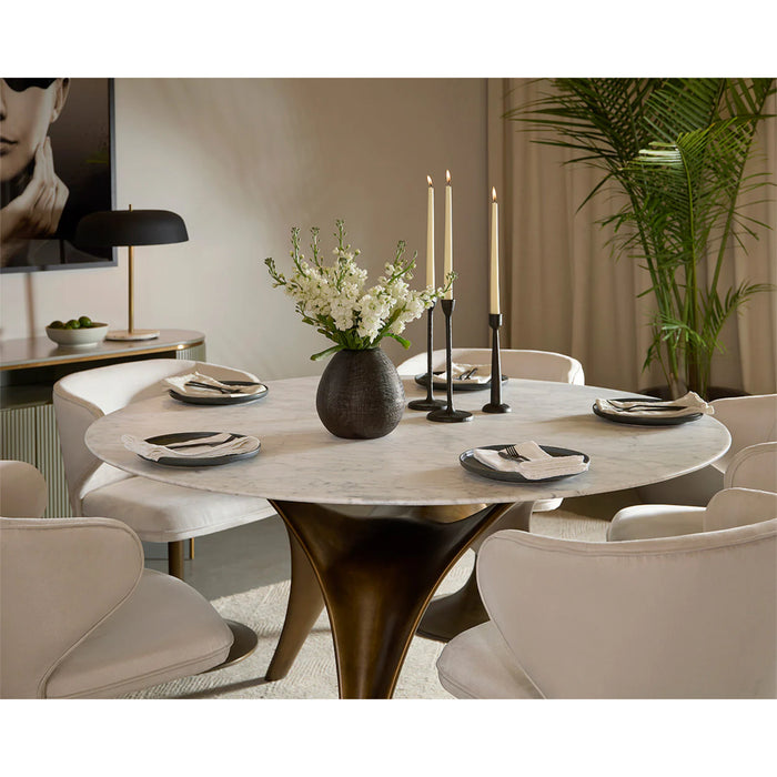 Sunpan Bijon Round White Luxury Marble Dining Table Set