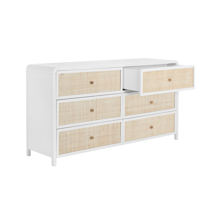 Sunapn Tierra Solid White Oak Wood Rattan Drawers Dresser 