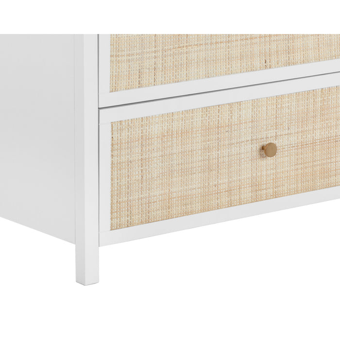 Sunapn Tierra Solid White Oak Wood Rattan Drawers Dresser 