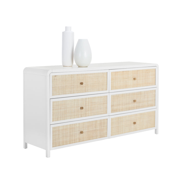 Sunapn Tierra Solid White Oak Wood Rattan Drawers Dresser 