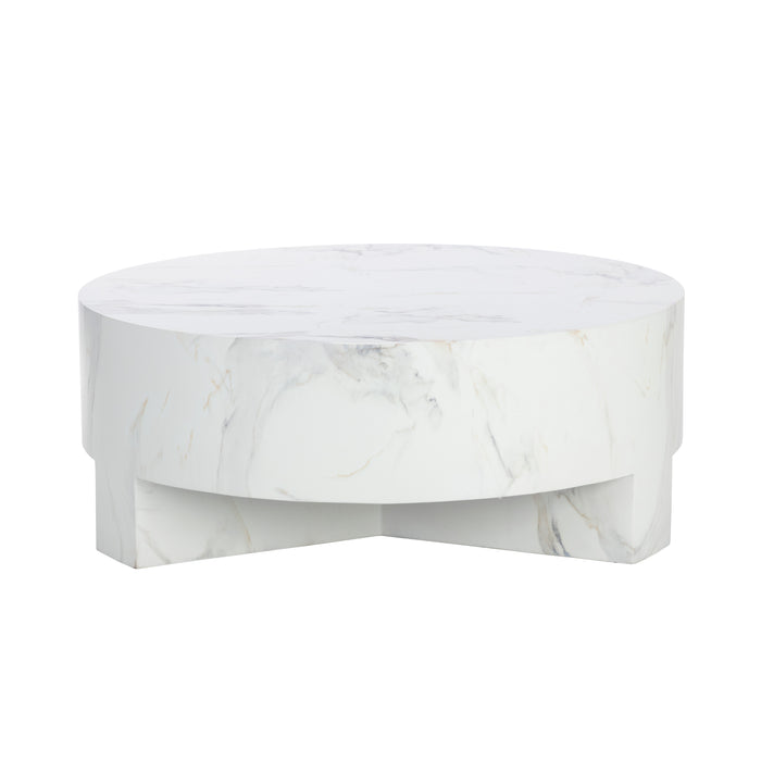 Sunpan Mirella Indoor and Outdoor White Round Marble Coffee Table 